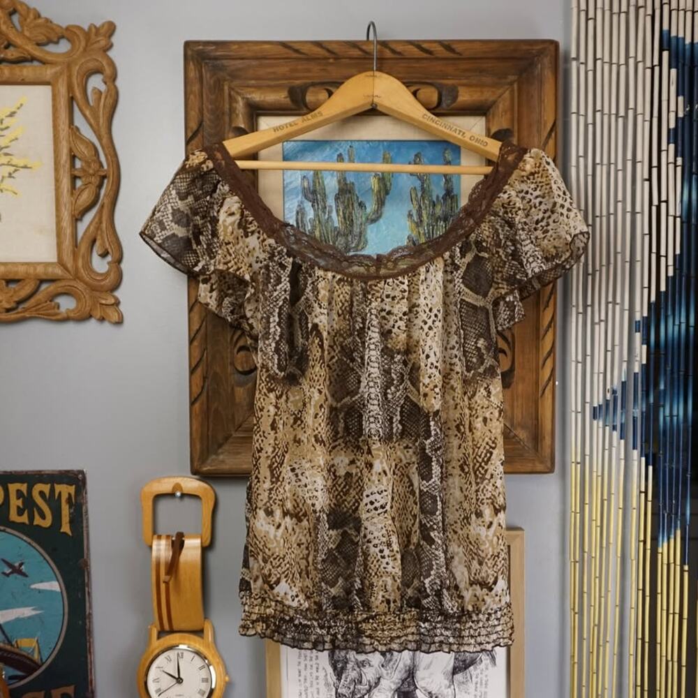 Y2k Charlotte Russe snakeprint sheer blouse top